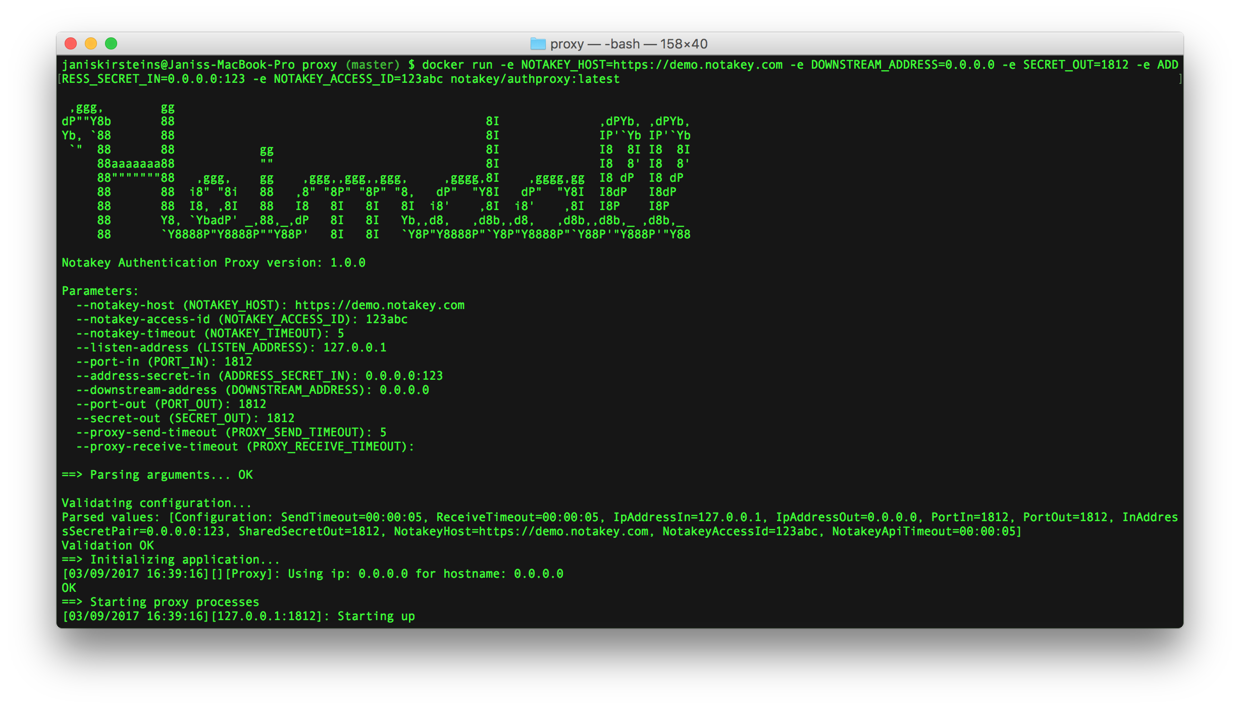 Notakey Authentication Proxy running in Terminal